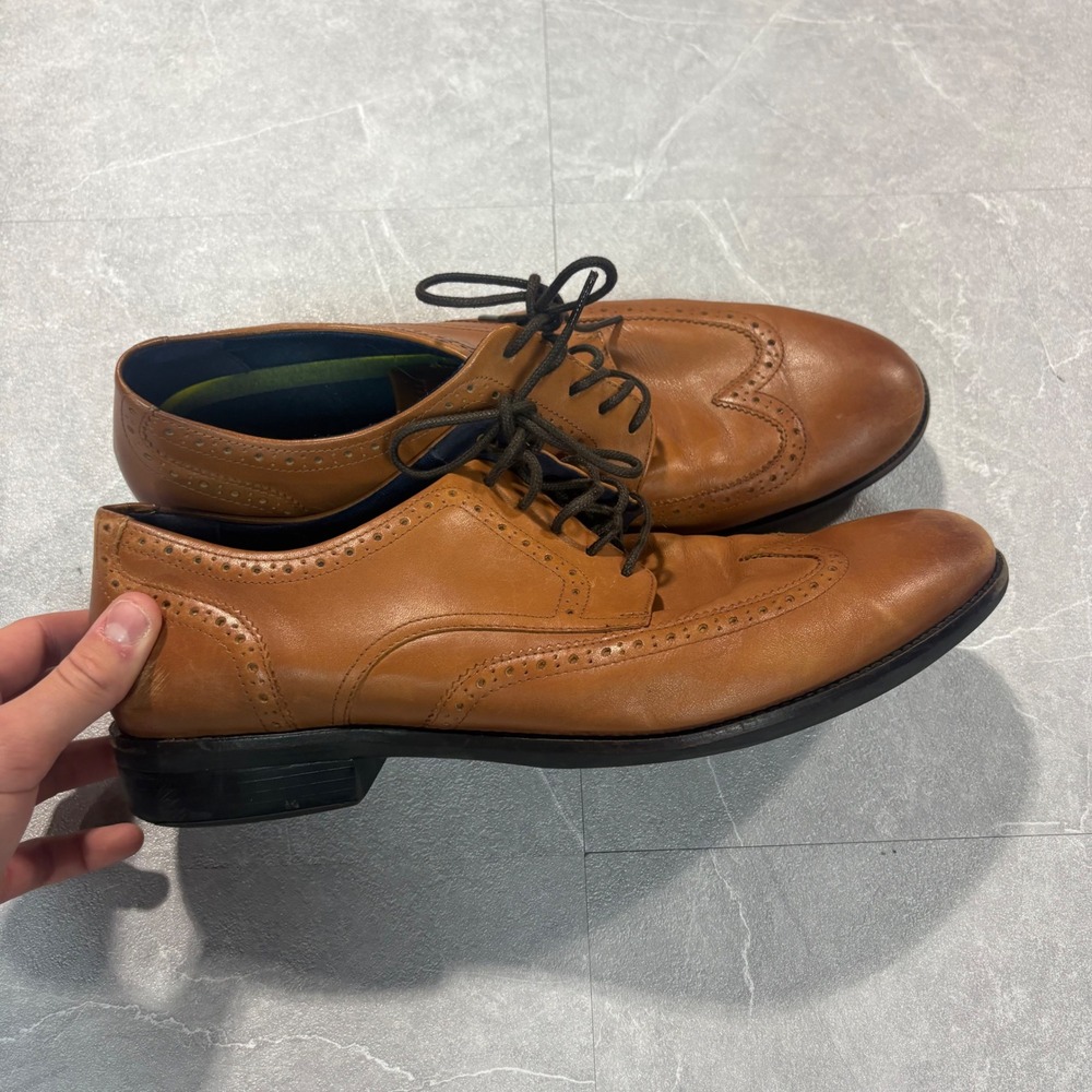 Cole Haan Grand Mens Wingtip Oxford Tan Leather Dress Shoes C37330 Size 12 M